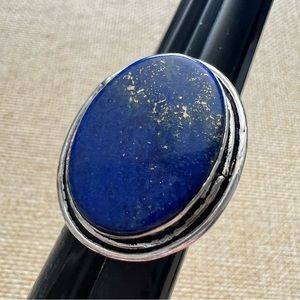 New Lapis Lazuli Stone Crystal Silver Overlay Ring Size 5.75